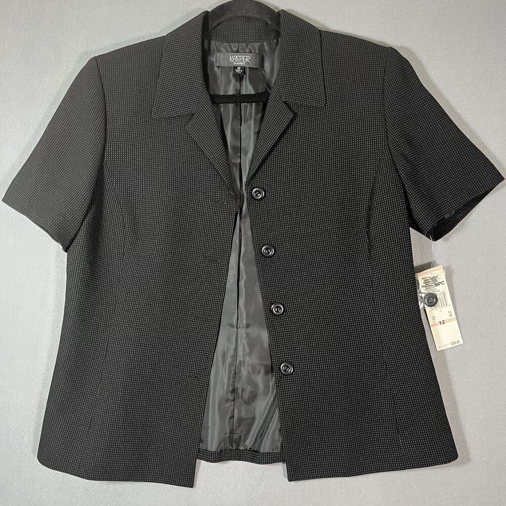 NWT Kasper Blazer Pencil Skirt Suit Set Womens 12 Black Business Office Casual - Picture 2 of 12